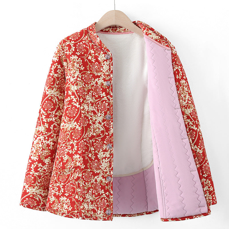 Veste en coton floral pour femmes d'âge moyen et âgées