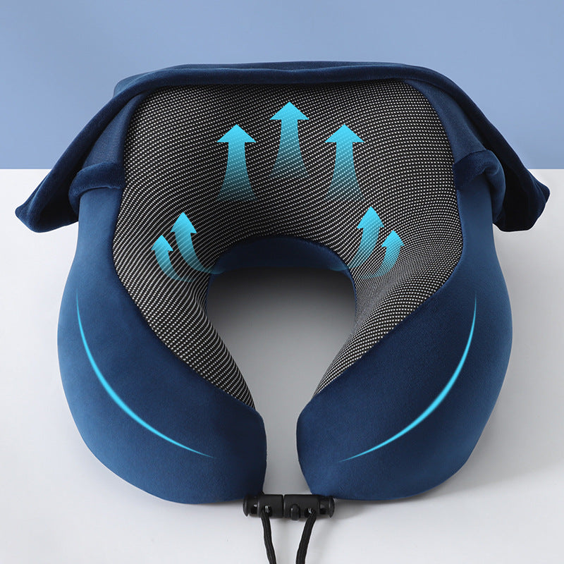 U-Shaped Hooded Memory Foam Elastic Neck Support Pillow