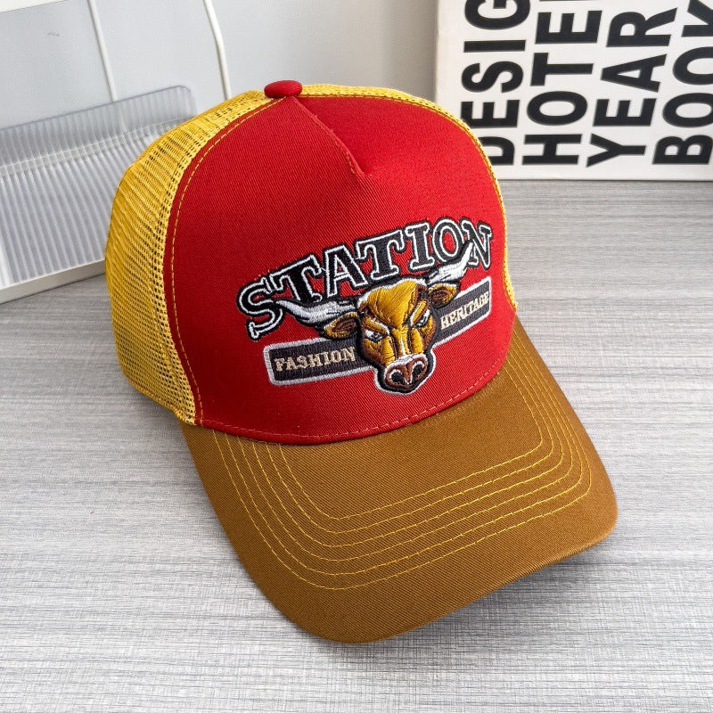 Casquette de baseball respirante Hip-hop Mesh Retro avec une grande brim