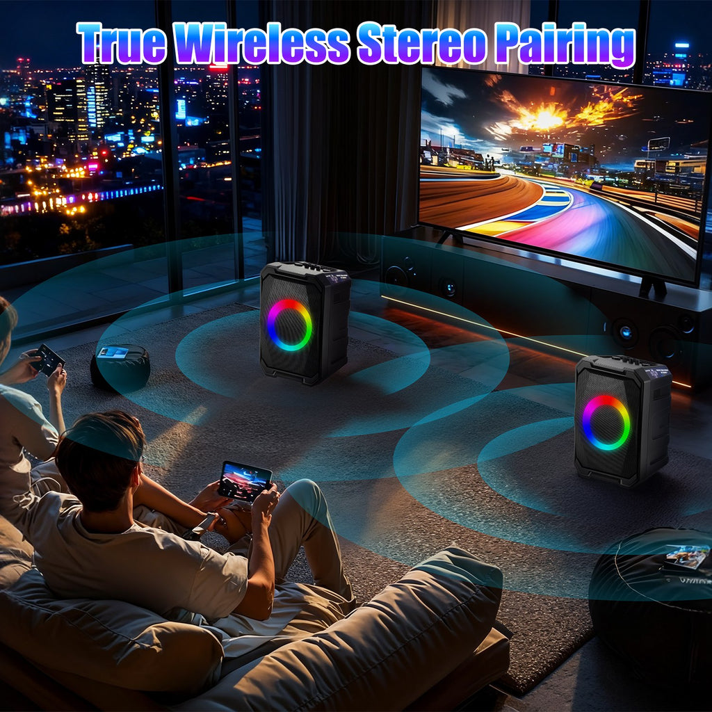 1Pc Haut-parleur sans fil portable avec lumière LED 2 sans fil Mics télécommande TWS Musi
