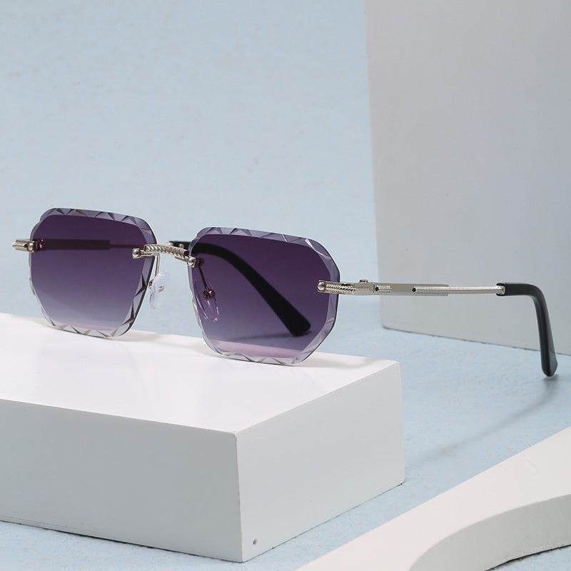 Lunettes de soleil sans cadre polygonale tendance pour femmes