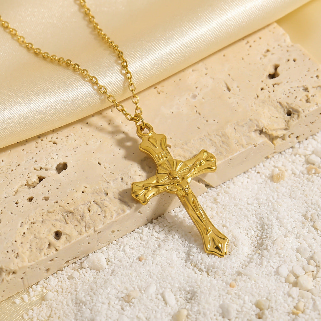 Trendy Brand European American Titanium Steel Cross Collier Non Tarnish Retro Minimalist