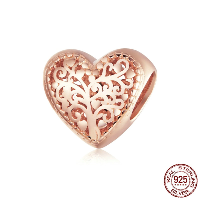 S925 Perles de coeur d'arbre de vie en argent sterling