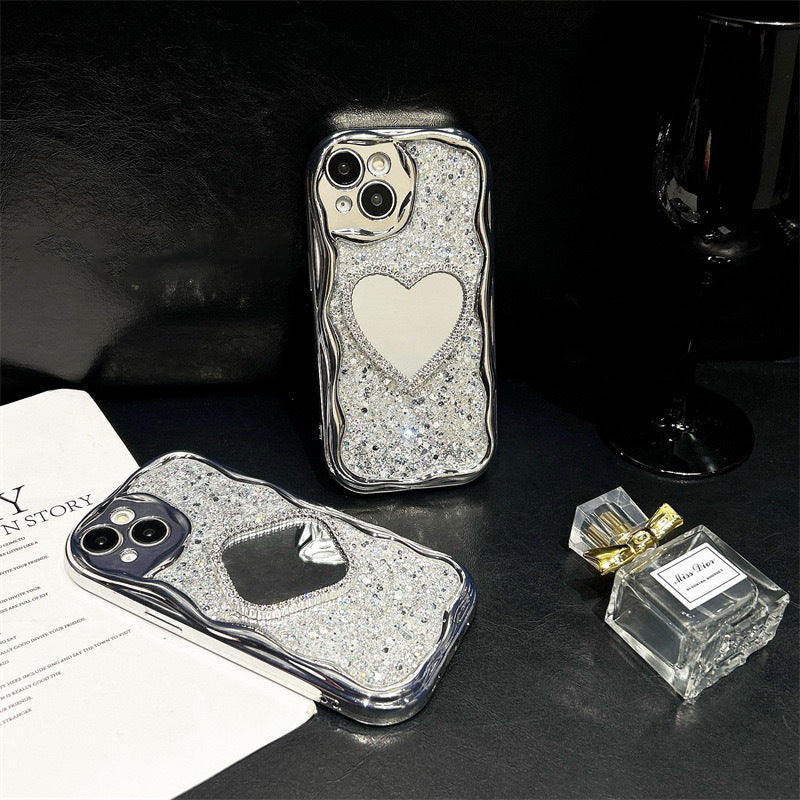 Miroir en forme de cœur Paillettes High Sense Ins Coque téléphonique