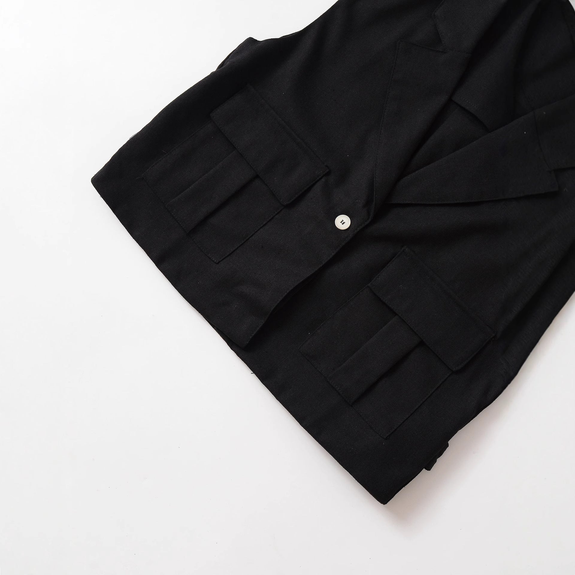 Femmes Retro Lapel Button Vest Black Pocket Waistcoat sans manches
