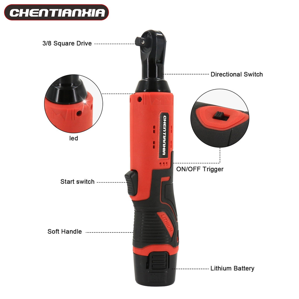 2 Batteries sans fil Cliquet droit 3 8' 90 100Nm Clé à cliquet électrique