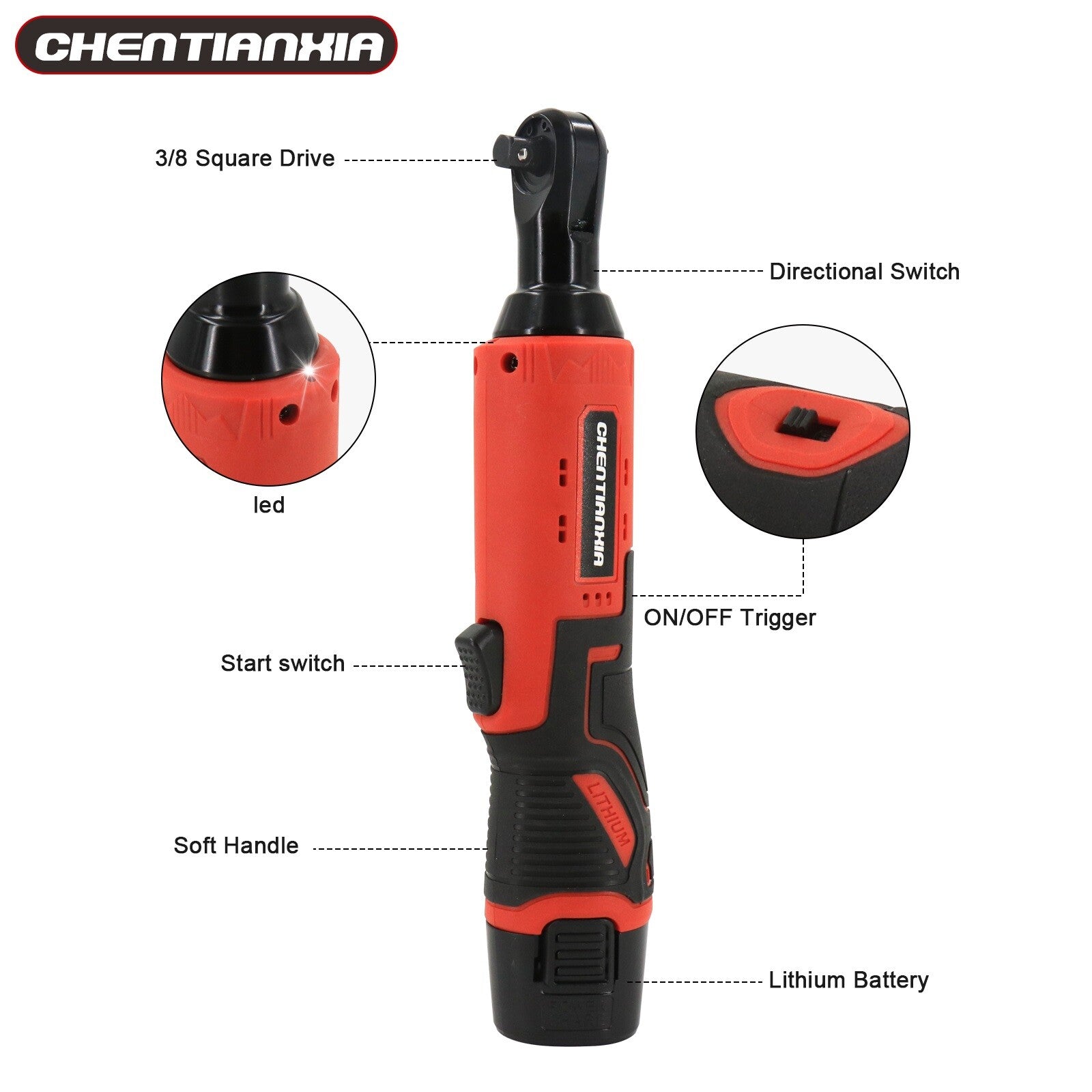 2 Batteries sans fil Cliquet droit 3 8' 90 100Nm Clé à cliquet électrique