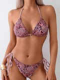 Sexy Numérique Imprimer sans arrière Split-Panel Halterneck Bikini
