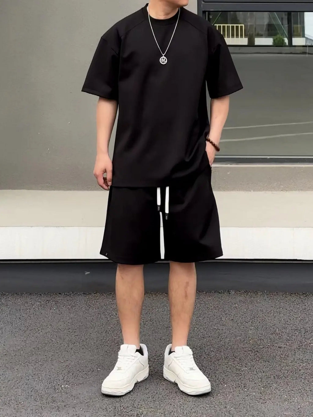 Simple Short-sleeved Couple Style Slip Two-Piece