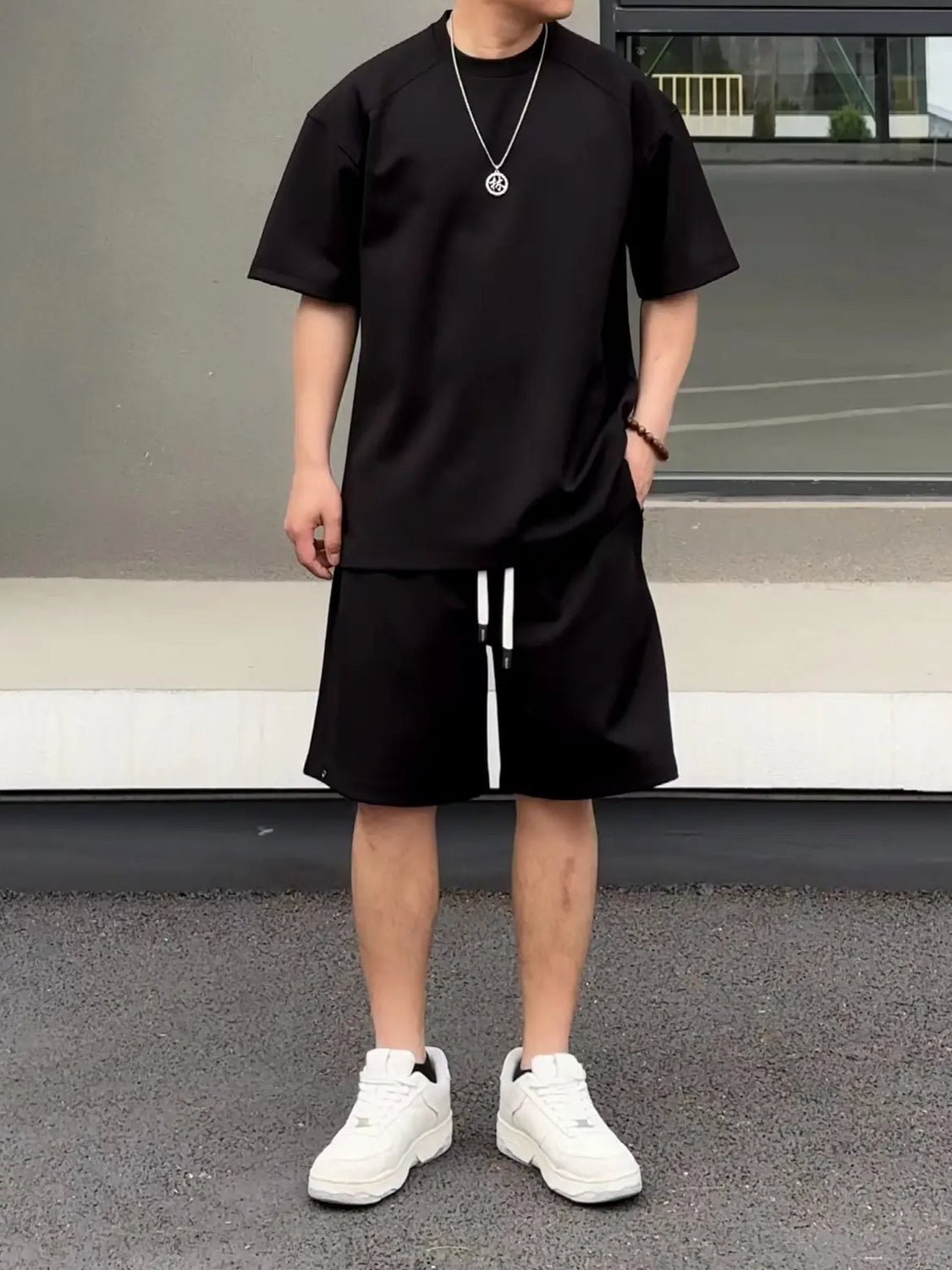 Simple Short-sleeved Couple Style Slip Two-Piece
