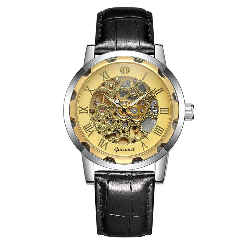 Bracelet en acier Hollow Gold Montre mécanique manuelle
