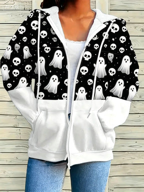 Veste à capuche imprimée à thème Halloween pour femmes
