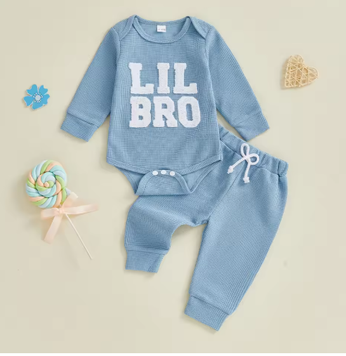 Costume de bébé en tricot de gaufre européen et américain bleu