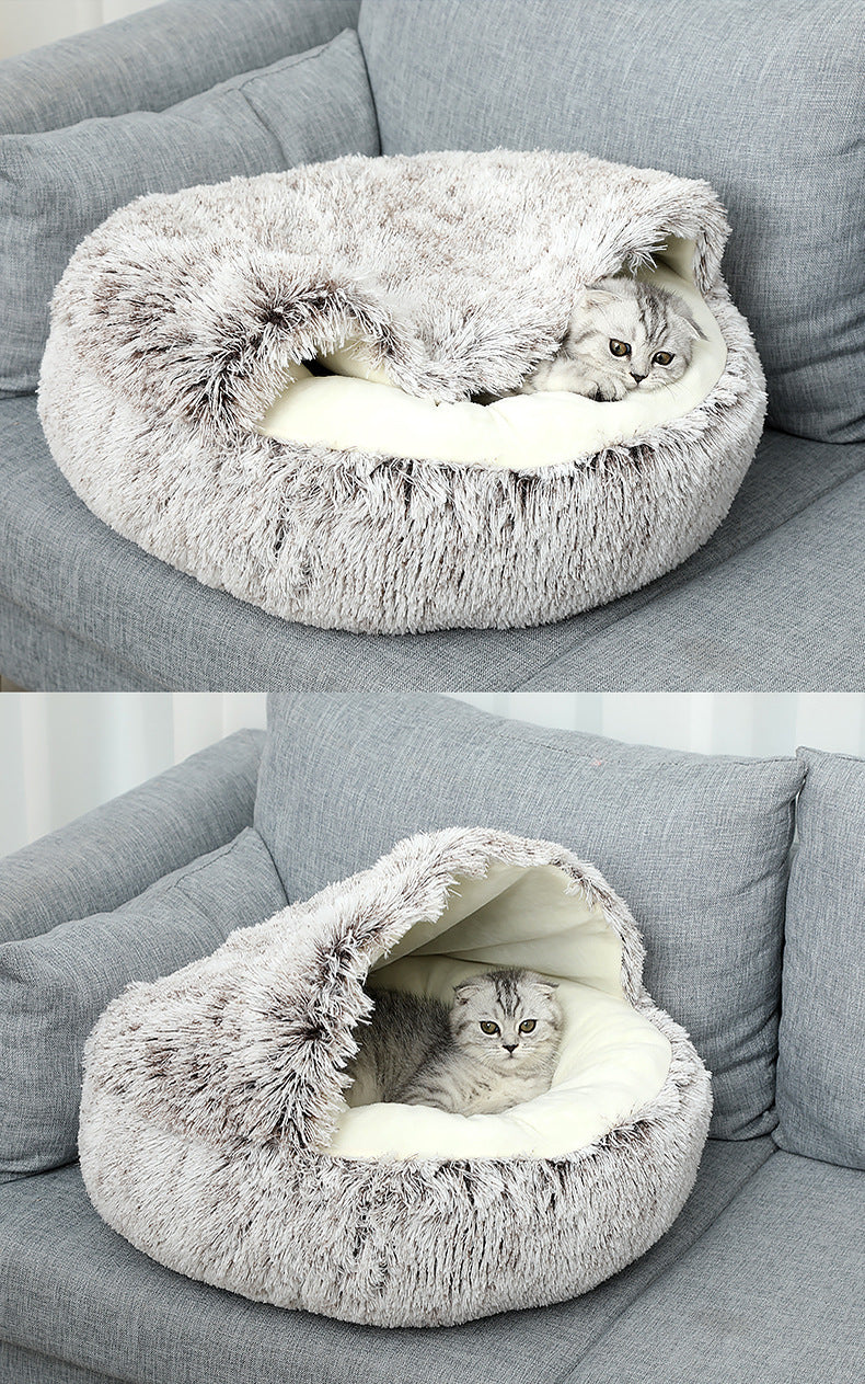 Lits de chat en peluche aux cheveux longs semi-fermés à l'épreuve du vent