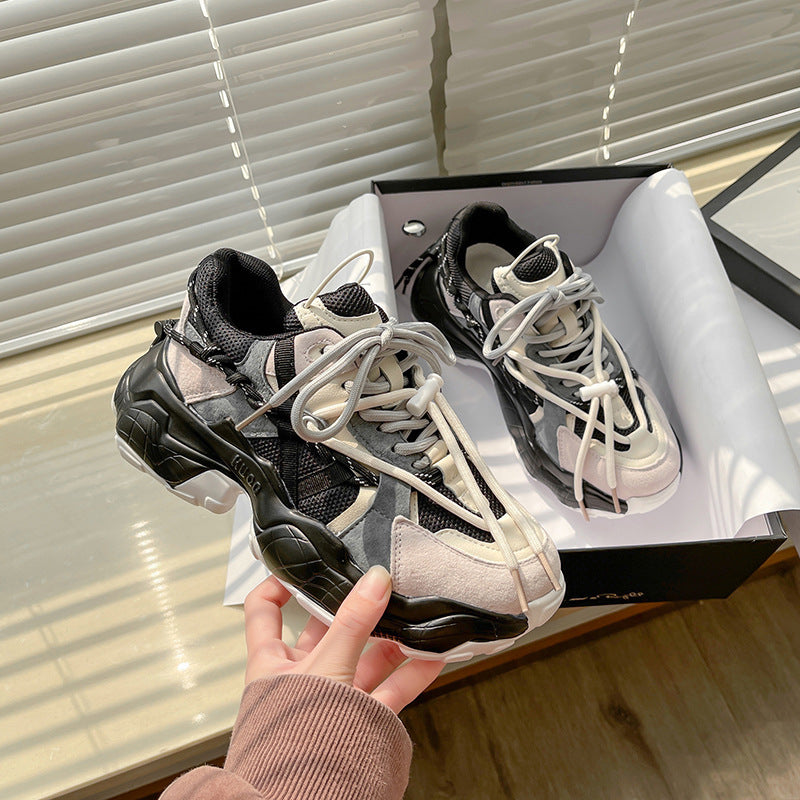 Bas épais Augmentation de la couleur matching Casual Chaussures Mesh Respirant Sports Femmes