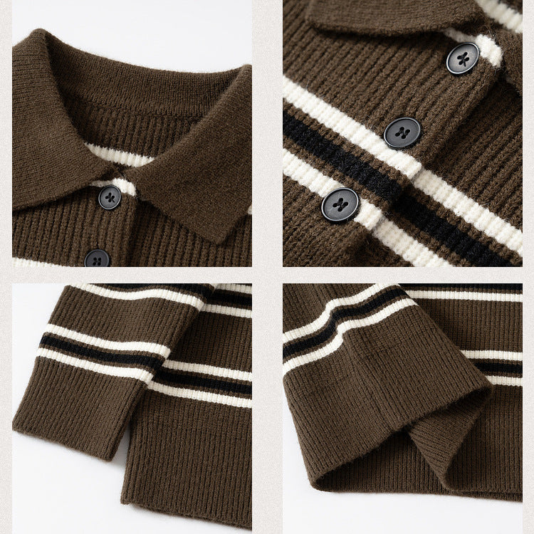 Chandail à maille rayée homme avec un lapel