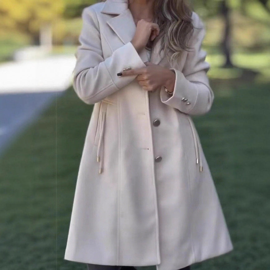 Femme Mode Solide-couleur Laine mi-long avec cordons et poches