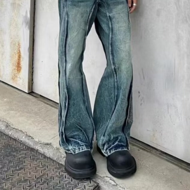 Hommes style américain Lightning-Stripe Mid-Rise Stretch Jeans