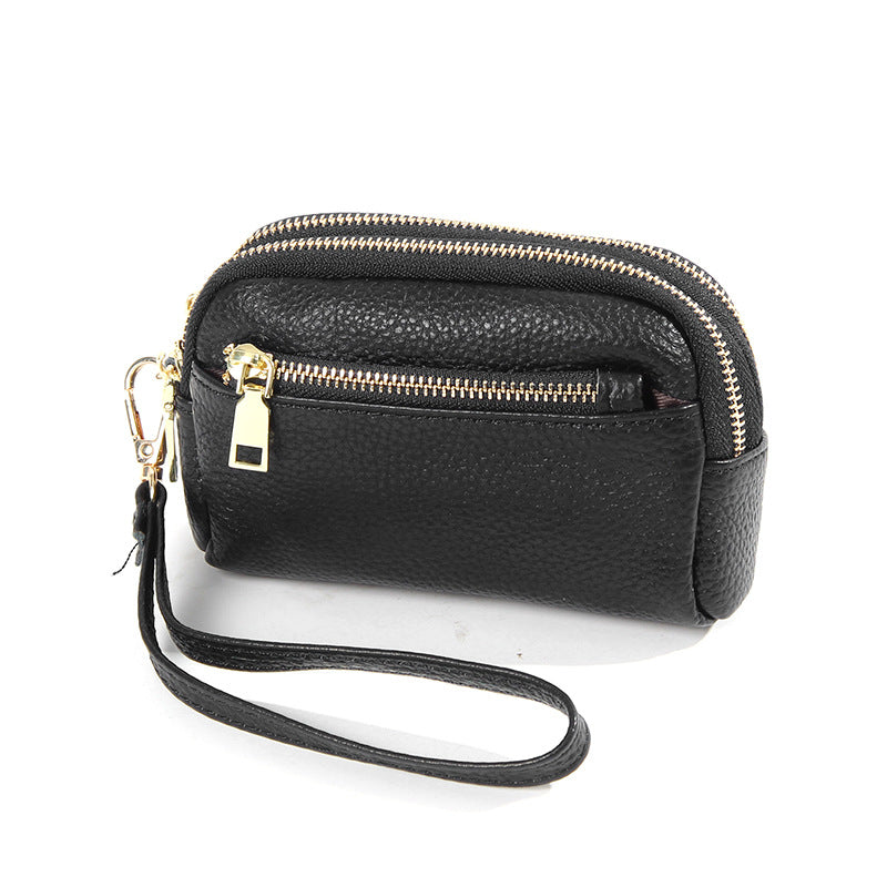 Minimalist Mini poche en cuir avec trois fermetures à glissière