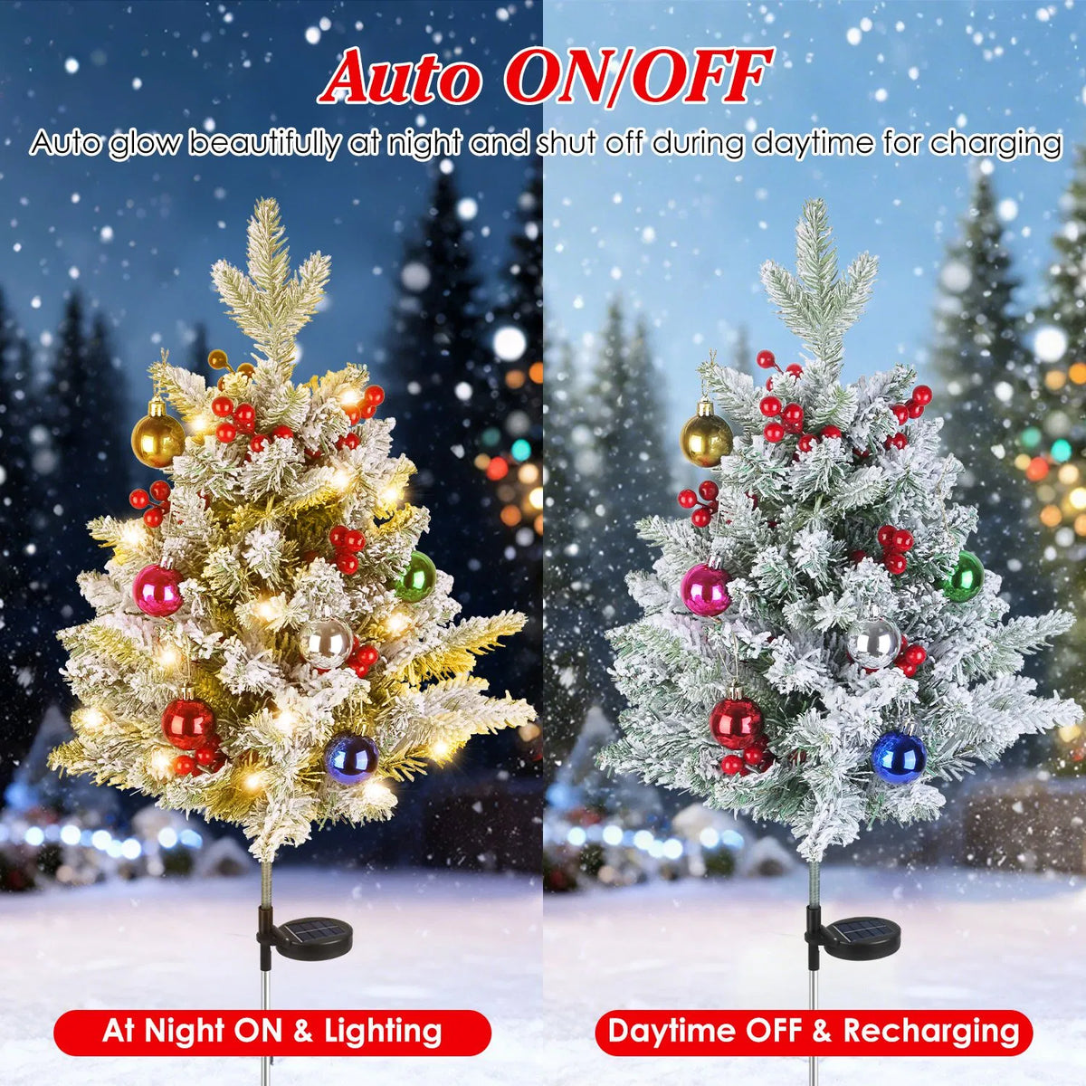 Arbre de Noël artificiel solaire - 50 LED chaudes et 2 modes d'éclairage