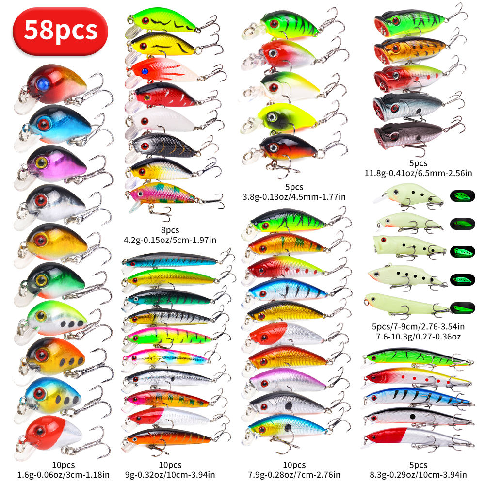 22pcs 58pcs 102pcs Fishing Lure Kits Multifunctional Set