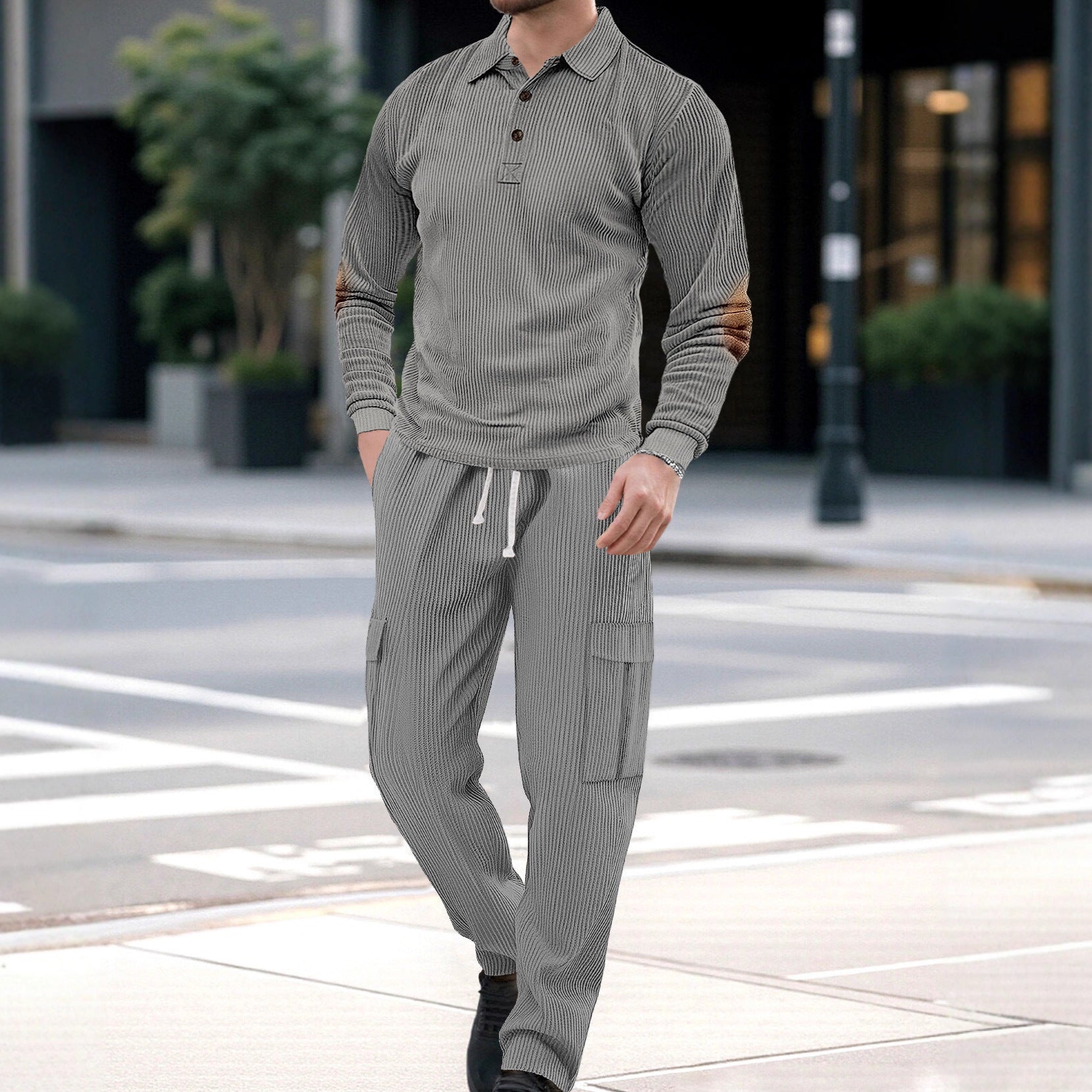 Ensemble de deux pièces sport casual homme avec collier de lapel et manches longues