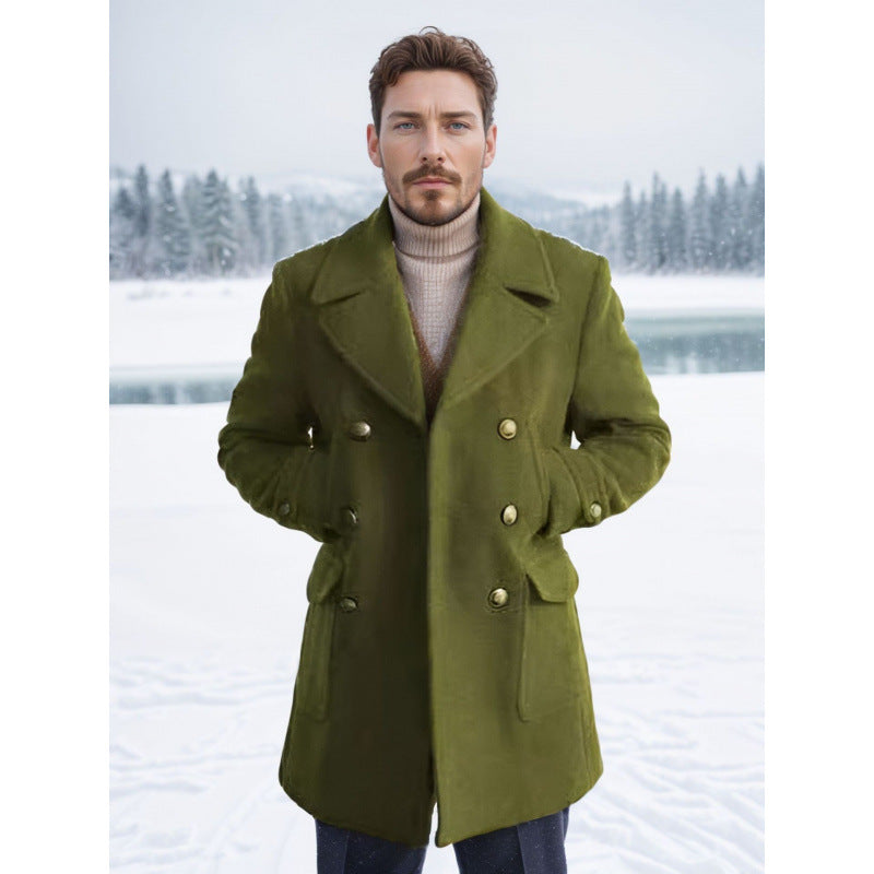Manteau de laine à manches longues pour hommes style britannique