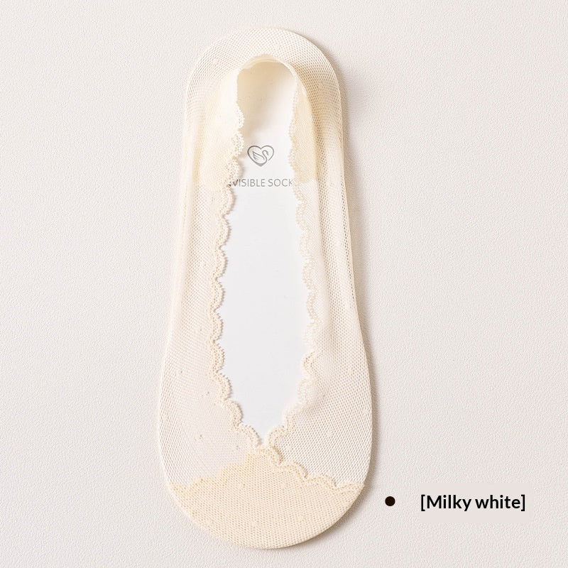 Femmes Dentelle Invisible chaussons sans spectacle avec silicone antidérapant