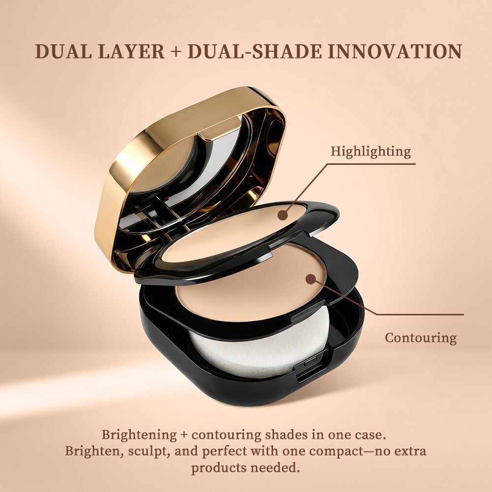 Long-lasting bi-use pressed two-tone powder