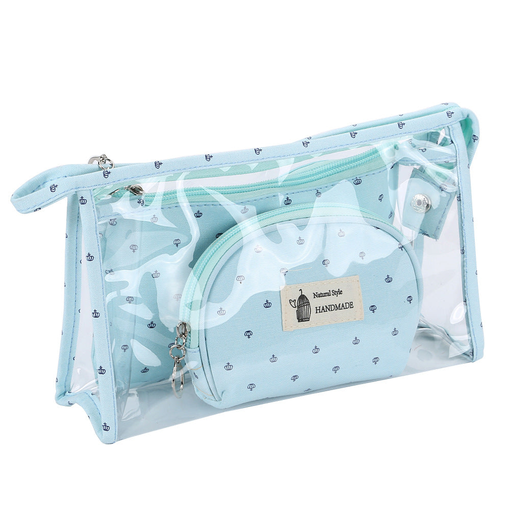 Set transparent de sac de voyage cosmétique trois-pièces