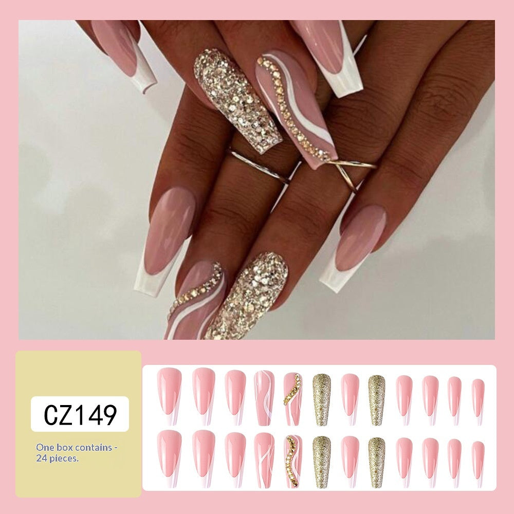 24 pièces en forme de cercueil en forme de cercueil à bord blanc French Pressing style Nail Geometric Lin