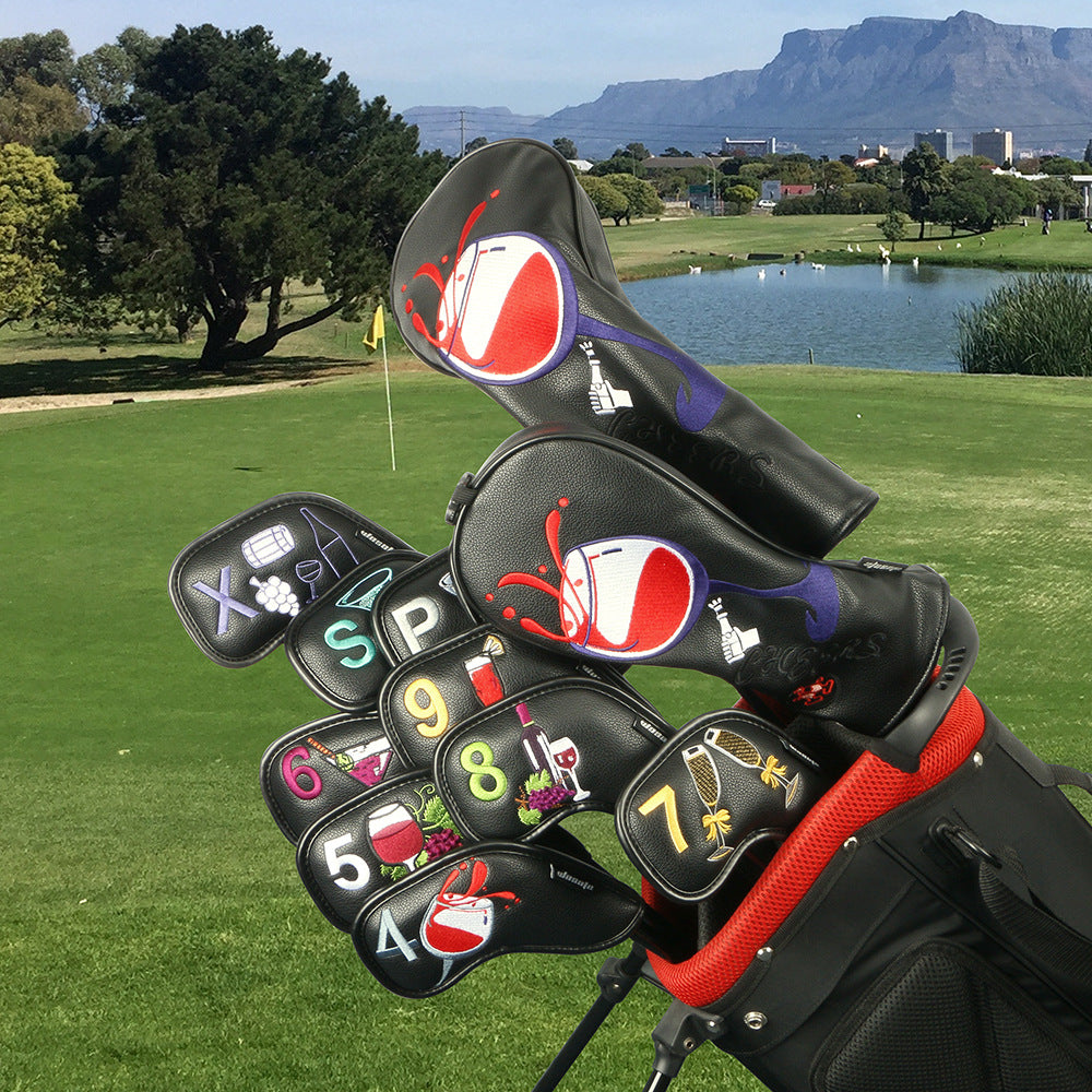 Golf Iron Rod Sleeve Ball Arm Cap en verre de vin Motif haut de gamme Pu Rod Head Protective Cover