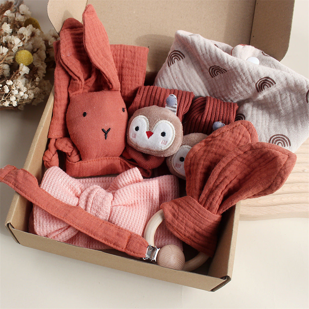Bébé lapin Lion Appasing Serviettes Chaussettes Saliva Serviette Laver Cadeau Boîte Newborn Bite Anneau Cheveux B