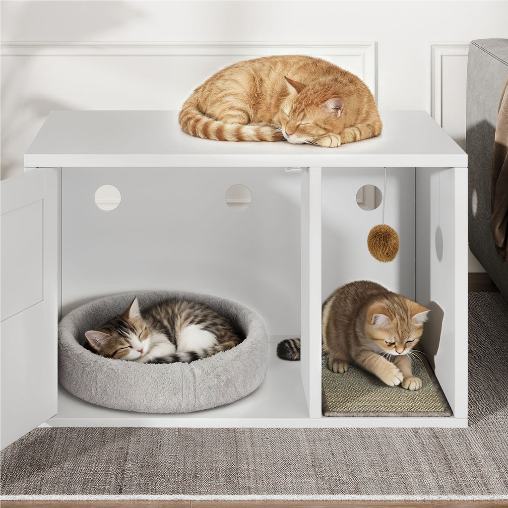 Cat Litter Box Cabinet multifonctionnel blanc moderne Maison de chat Salle de toilettes Table d'extrémité pour Bedro