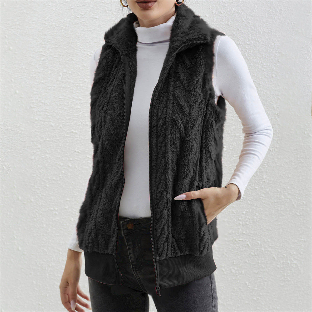 Veste sans manches Jacquard épais pour femmes