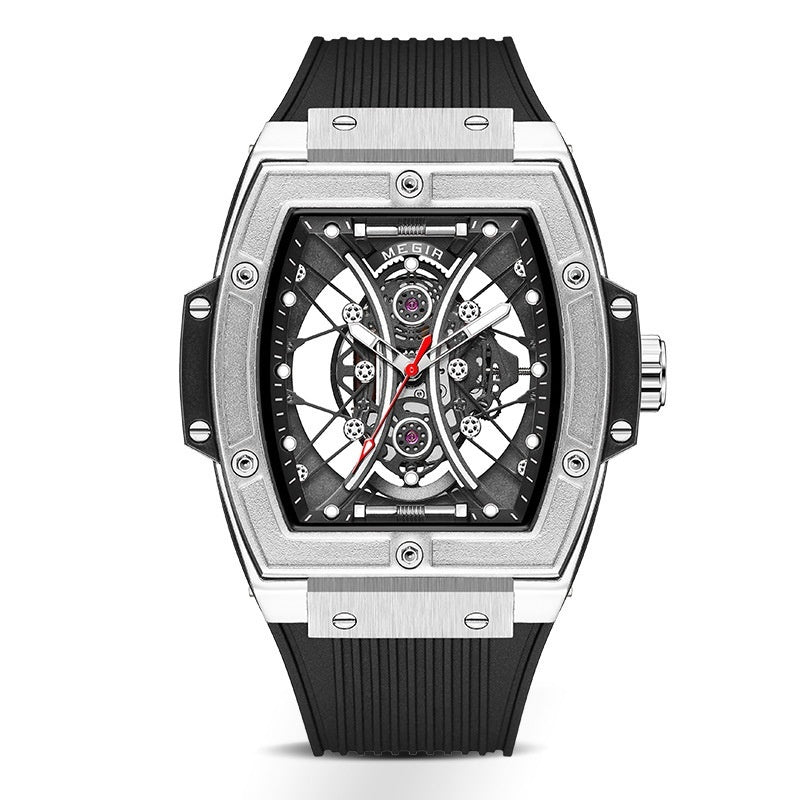 Tendance de mode Tonneau homme Bracelet en silicone Montre de sport lumineuse