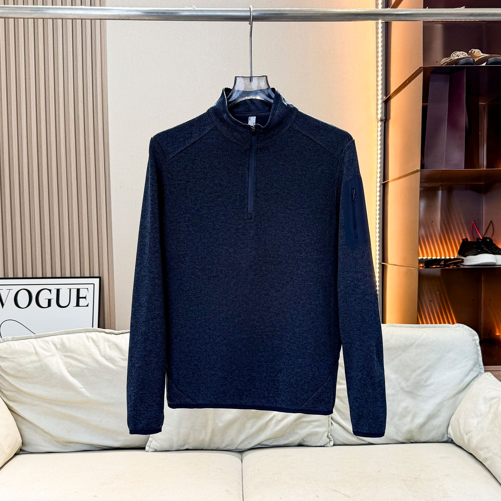 Men Quarter Zip Knit Fleece Pullover