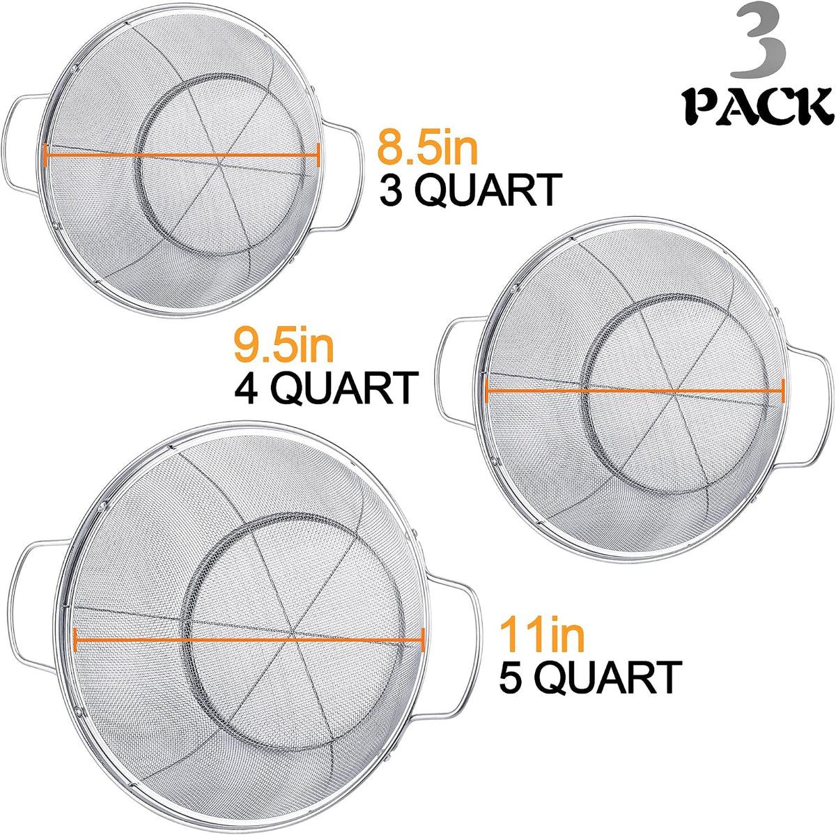 3 Pack Sieves de calandre en acier inoxydable