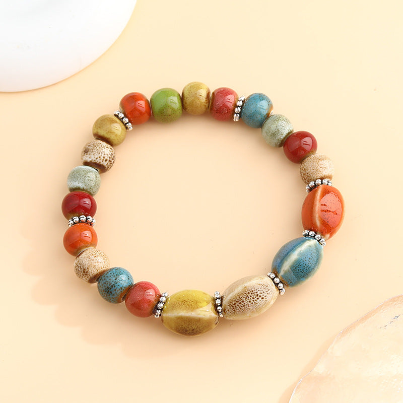 Rétro Scenery Dezhou Ceramic Bracelet Student Literary Ethnic Style National Tendance Perlée