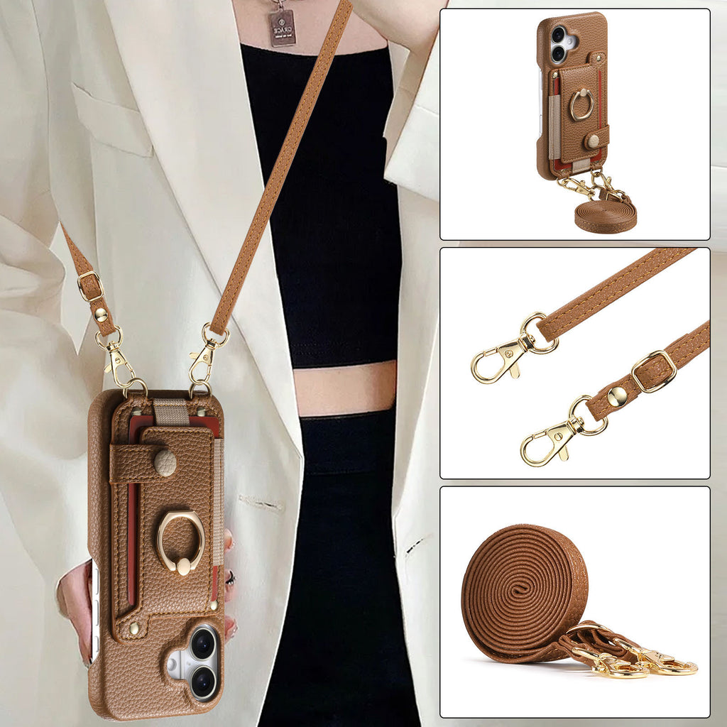 Long Crossbody Lanyard en cuir avec des fentes de carte pour le stockage