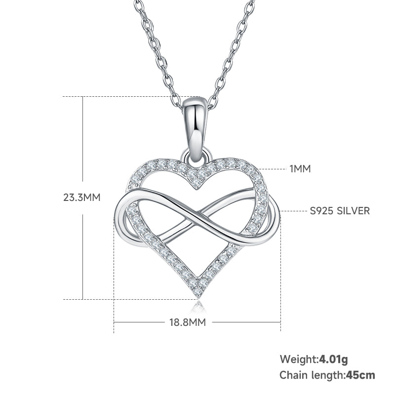 S925 Argent Sterling 4g Collier de coeur infini 45cm 36 Pierre Moissanite Pendentif avec GRA