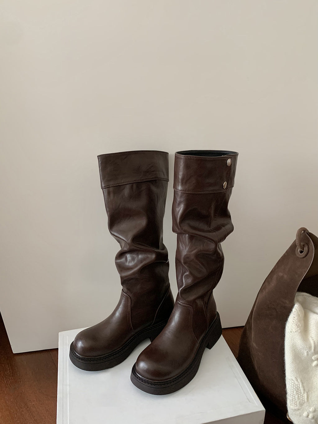 Femmes 5cm de hauteur-Améliorant trois dimensions ronde-orteil épais-soleillé Chunky-Heel Riding Bo