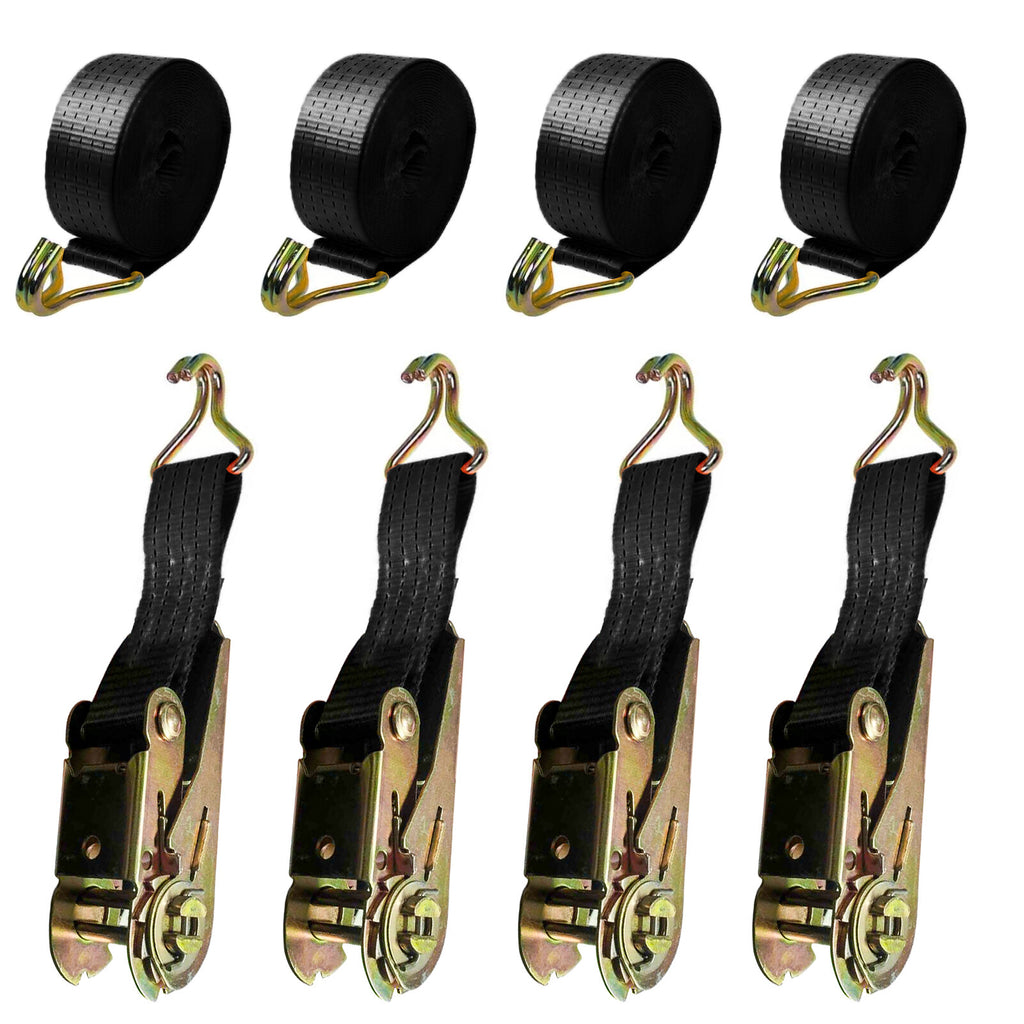 Attache à cliquet vers le bas 4 X 25mm Sans fin 6 Metre Noir 3000kg Attache à cliquet UK