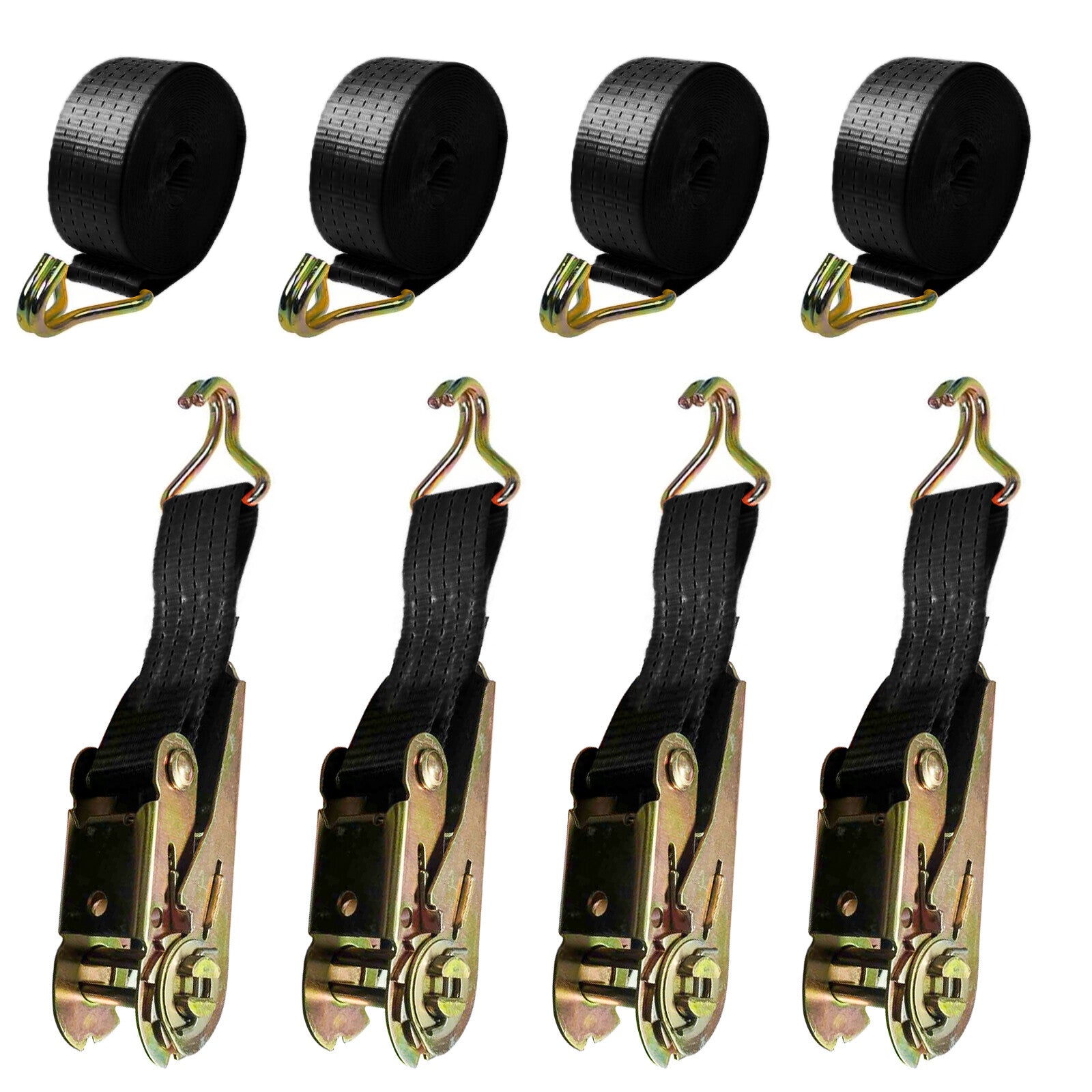 Attache à cliquet vers le bas 4 X 25mm Sans fin 6 Metre Noir 3000kg Attache à cliquet UK