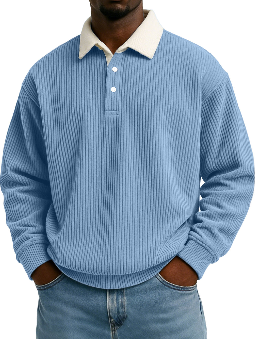 Chemise casual à manches longues rayée Corduroy pour hommes