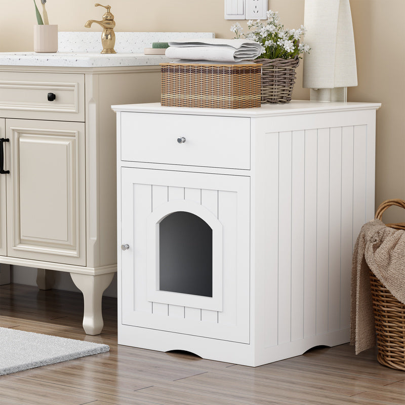 Boîte à litière en bois blanc Coffre-fort W et table latérale