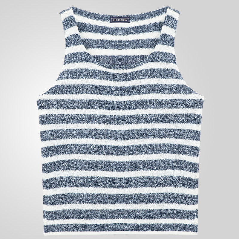 Été Hommes sans manches rayé tricot Top