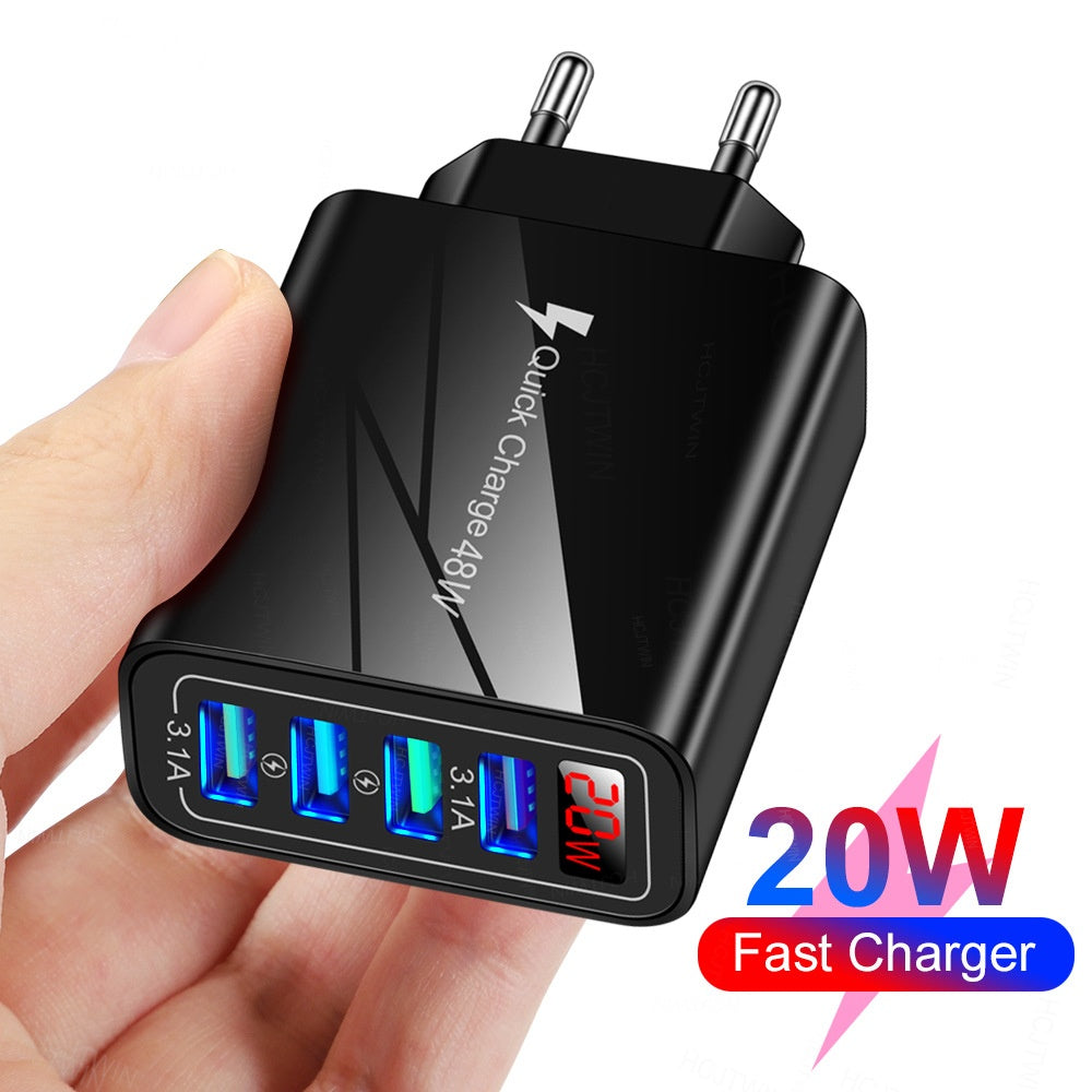 20W 4USB Affichage numérique Chargeur de téléphone mobile avec affichage