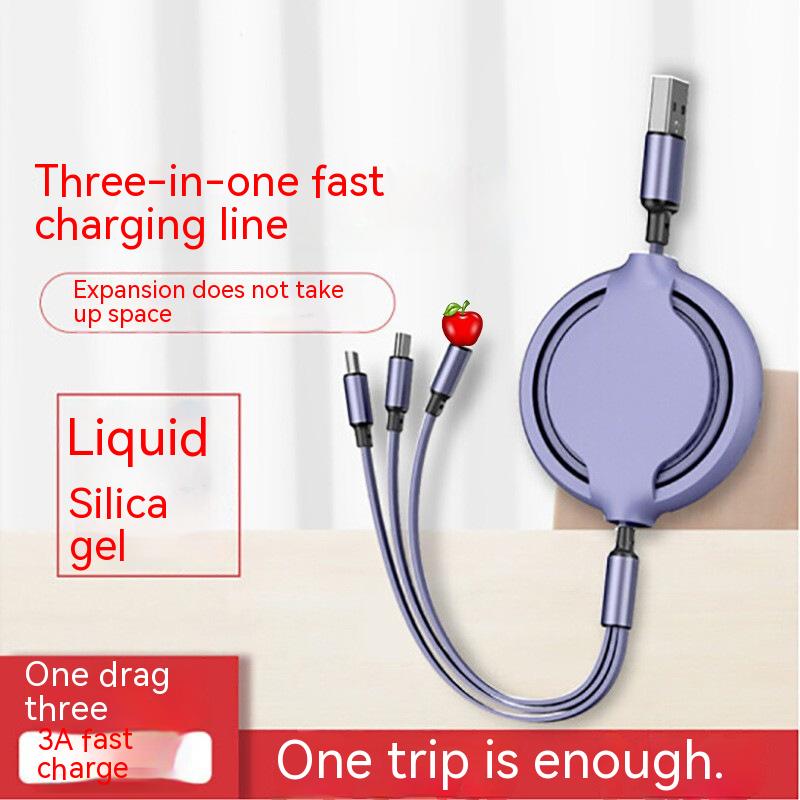Câble de recharge rapide pour téléphone portable 3-en-un en silicone liquide multifonction