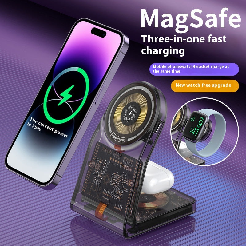 Support magnétique électrique transparent pour chargeur sans fil trois en un